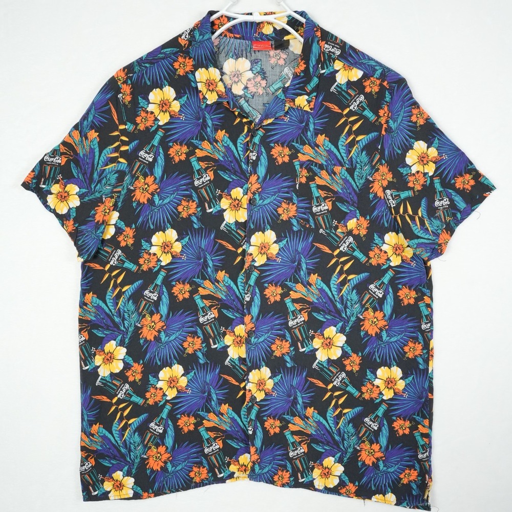 Coca Cola Branded Hawaiian Aloha Button Shirt Coke Bottles All Over‎ Print 2XL
